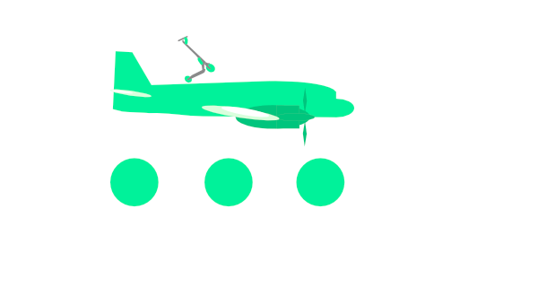 Imagen de un patinete eléctrico encima de un avión. Con tres puntos simulando la respuesta corta.